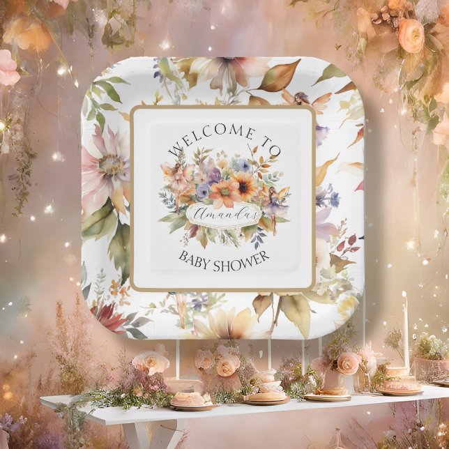 Plato De Papel Fall Fairy Encantada Flor Baby Shower (Subido por el creador)