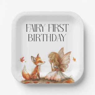 Plato De Papel Fall Fairy First Birday Gracias con un Fox