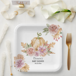 Plato De Papel Fall Floral Little Pumpkin Baby Shower
