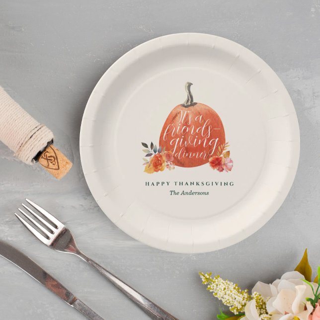 Plato De Papel Fall Floral Orange Pumpkin Friendsgiving Dinner (Subido por el creador)
