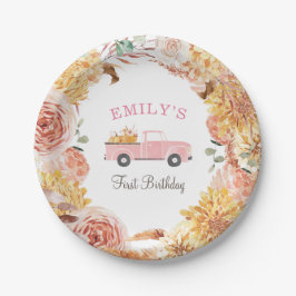 Plato De Papel Fall Floral Pink Little PUMPKIN CHICA Cumpleaños