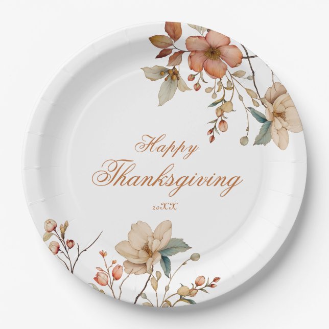 Plato De Papel Fall Floral Thanksgiving  (Anverso)