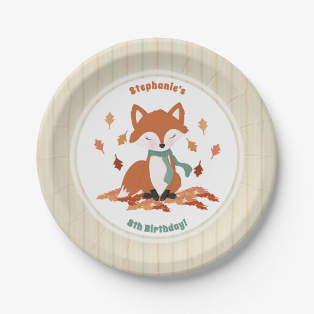 Plato De Papel Fall Fox Woodland Birthday (Anverso)