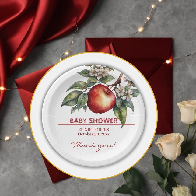 Plato De Papel Fall Harvest Apple Branch Floral Baby Shower (Subido por el creador)