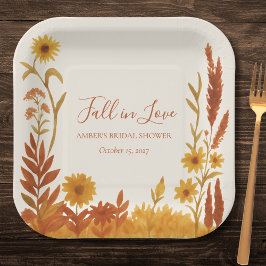 Plato De Papel "Fall in Love" Desayuno Nupcial Acuarela Floral