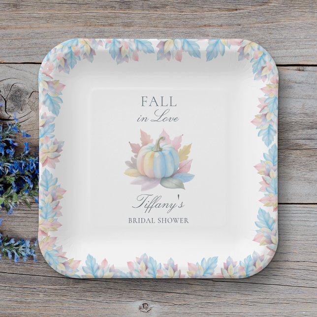 Plato De Papel Fall in Love Pastel Blue Pumpkin Bridal Shower (Subido por el creador)