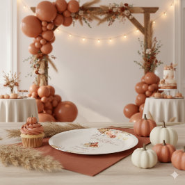Plato De Papel Fall Little Pumpkin Rustic Terracotta Baby Shower