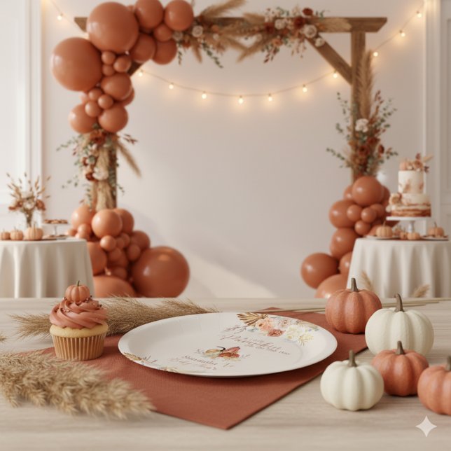 Plato De Papel Fall Little Pumpkin Rustic Terracotta Baby Shower (Subido por el creador)