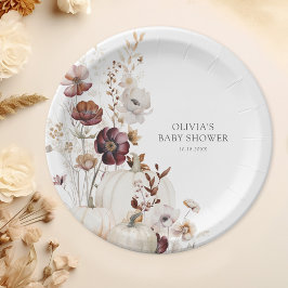 Plato De Papel Fall Pumpkin Boho Wildflower Baby Shower