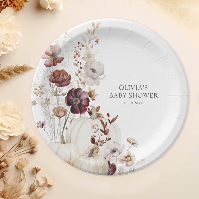 Plato De Papel Fall Pumpkin Boho Wildflower Baby Shower (Subido por el creador)