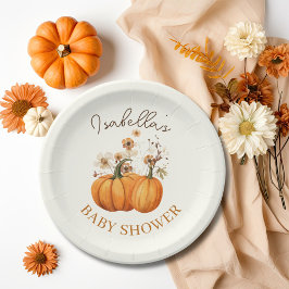 Plato De Papel Fall Pumpkin Floral Baby Shower Paper Coctail