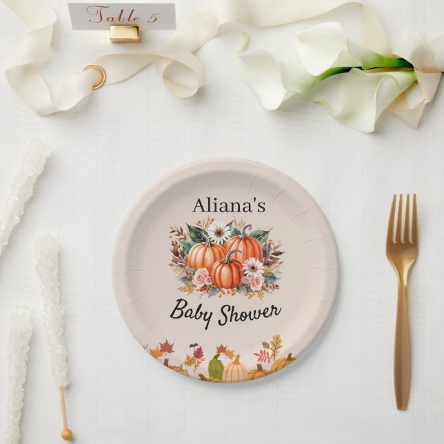 Plato De Papel Fall Pumpkin Floral Baby Shower Paper Coctail (Boda)