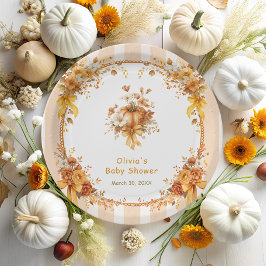 Plato De Papel Fall Pumpkin Floral Bow Baby Shower