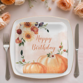 Plato De Papel Fall Pumpkin Floral Cumpleaños