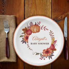 Plato De Papel Fall Pumpkin Floral Otoño Baby Shower