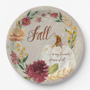 Plato De Papel Fall Thankess White Pumpkin Floral Wreath