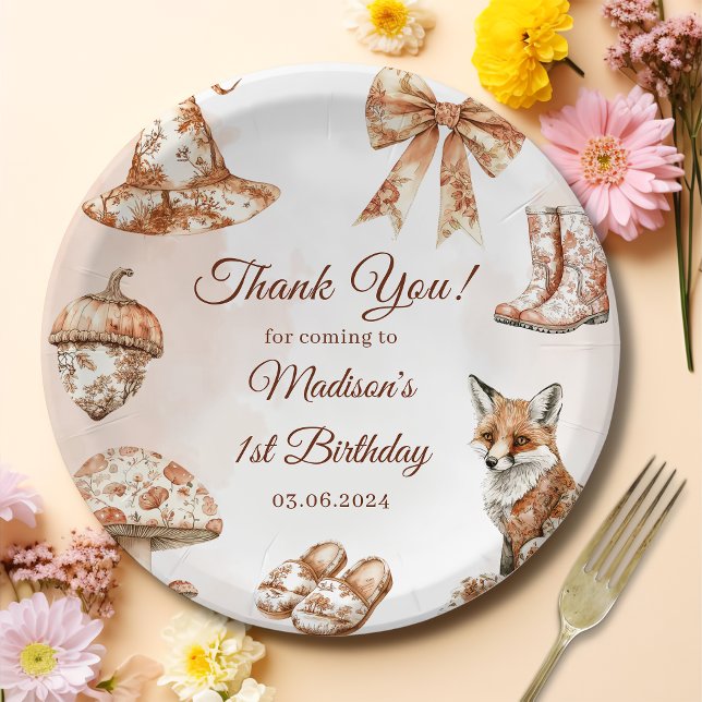 Plato De Papel Fall Toile De Jouy Woodland Theme Birthday Party (Subido por el creador)