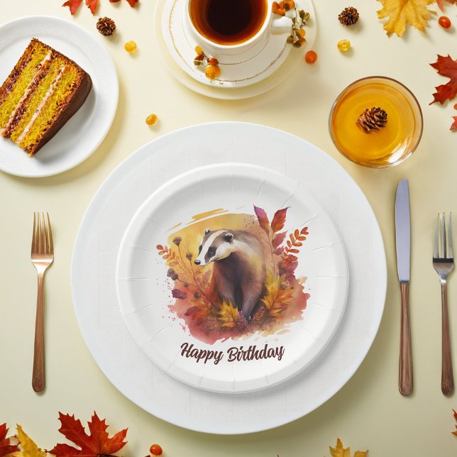 Plato De Papel Fall vibes Badger - cumpleaños (Subido por el creador)