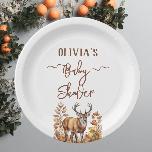 Plato De Papel Fall Woodland Deer Baby Shower (Subido por el creador)