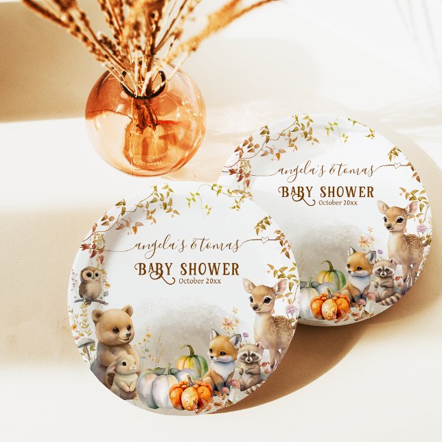 Plato De Papel Fall Woodland Little Pumpkin Baby Shower (Subido por el creador)