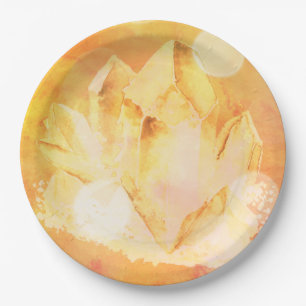 Plato De Papel Falsa energía citrina Chakra de la cura cristalina