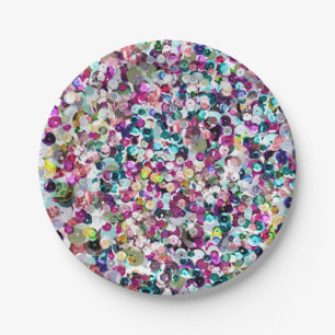 Plato De Papel Falsas lentejuelas Bling del arco iris femenino