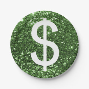 Plato De Papel Falso modelo verde del Rótulo de dólar del