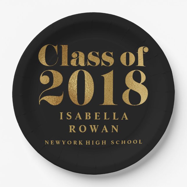 Plato De Papel Falso negro de la CLASE 2018 de la fiesta de (Anverso)