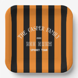 Plato De Papel Familia Boo Crew Naranja Black Stripe Halloween