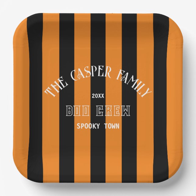 Plato De Papel Familia Boo Crew Naranja Black Stripe Halloween (Anverso)