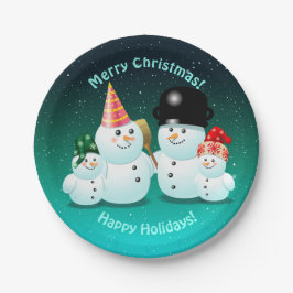 Plato De Papel Familia Cuta De Hombres De Nieve