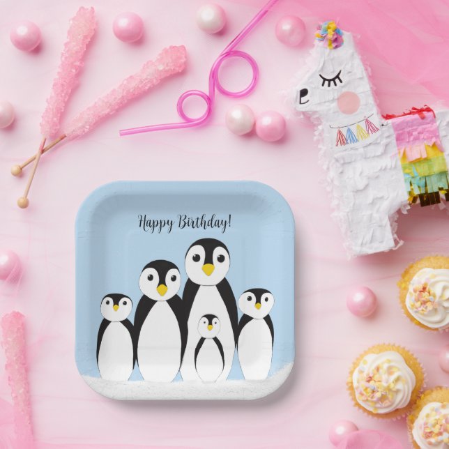 Plato De Papel Familia Cute Penguin (Fiesta)