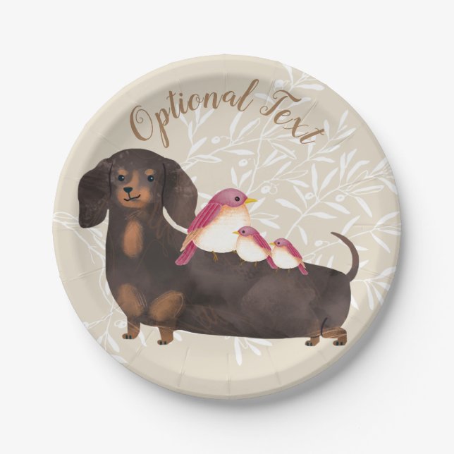Plato De Papel Familia Dachshund y Aves (Anverso)