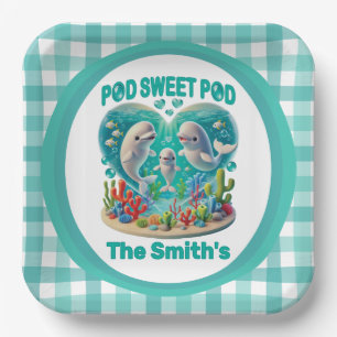 Plato De Papel Familia de ballenas "Pod Sweet Pod"