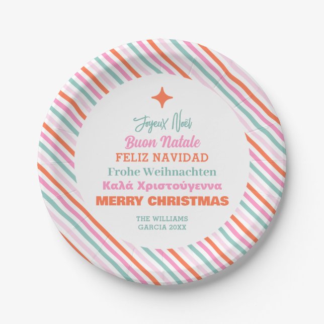 Plato De Papel Familia de idiomas modernos Feliz Navidad (Anverso)