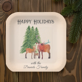 Plato De Papel Familia de venados de Navidades personalizados