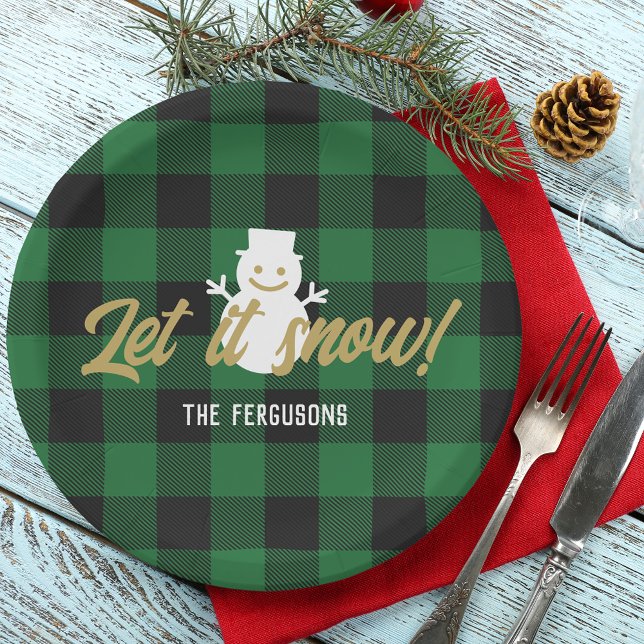 Plato De Papel Familia deja que nieve Navidades de búfalo verde t (Subido por el creador)