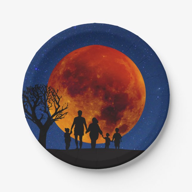 Plato De Papel Familia Eclipse Lunar de Luna de Sangre (Anverso)