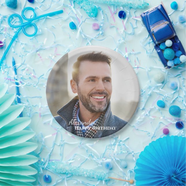 Plato De Papel Familia fotográfica de cumpleaños personalizada (Fiesta)