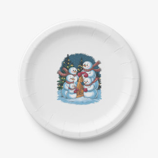 Plato De Papel Familia jovial de Snowman
