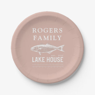 Plato De Papel Familia Lake House Nombre Rubor Rosa