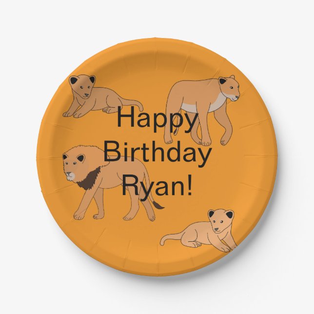 Plato De Papel Familia León Feliz Cumpleaños (Anverso)