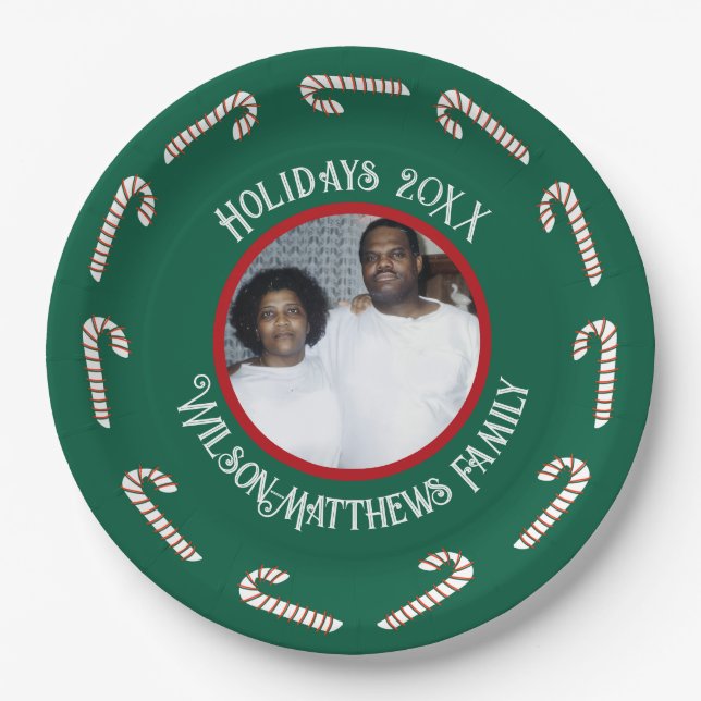 Plato De Papel Familia Retro Green-Candy Canes-Navidades 2025 (Anverso)