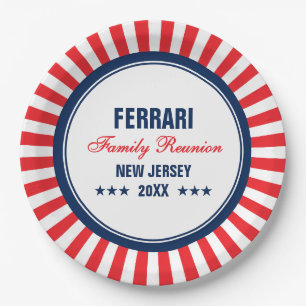 Plato De Papel Familia Reunión Rojo Azul Blanco Personalizado