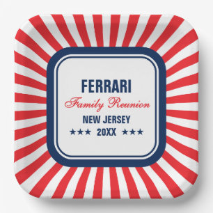 Plato De Papel Familia Reunión Rojo Azul Blanco Personalizado