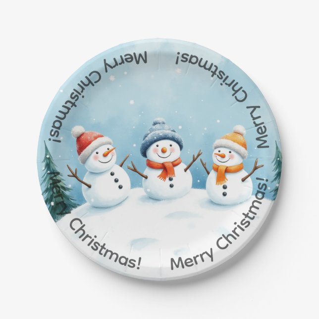 Plato De Papel Familia Snowman (Anverso)