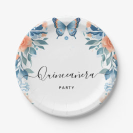 Plato De Papel Familia Tiara Azul Latina Girly Español Quinceaner