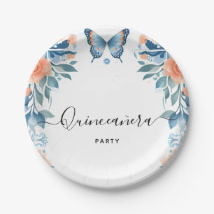 Plato De Papel Familia Tiara Azul Latina Girly Español Quinceaner