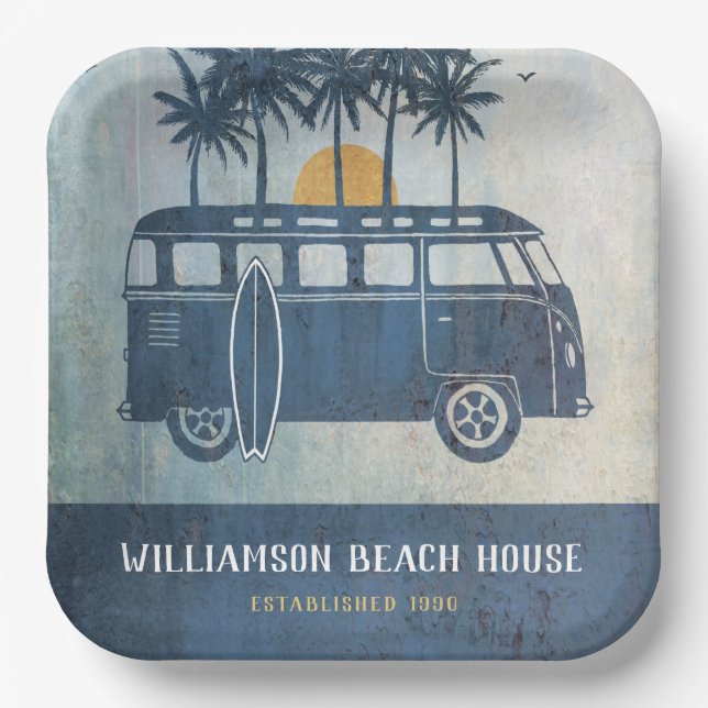 Plato De Papel Familia Verano Beach Retro Surf Van (Anverso)