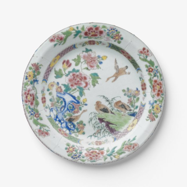 Plato De Papel Famille rosa faux porcelain chinoiserie craneae (Anverso)